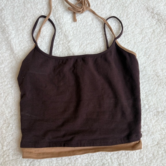 Tilly's Tops - Tilly's Brown and Tan Crop Tie Front Camisole